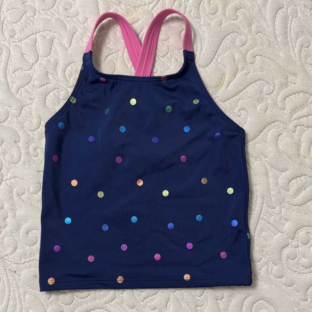 Mini Boden Navy Swim Tank with Pink Straps